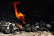grill with coals and fire