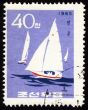 Yachts in a sea on post stamp