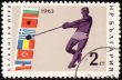 Athlete with hammer on post stamp