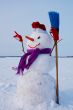 Lonely snowman at a snowy field