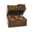 Brown box full of coins