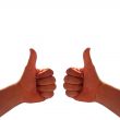 two hands on white background