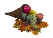 Fall Cornucopia with Colorful Fruit and Leaves