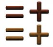 3d wooden hyphen, minus, plus marks 
