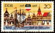 Old German town Rostock on post stamp