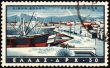 Volos harbor in Greece on post stamp