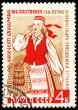Singing young woman on post stamp