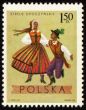 Polish folk dancers from Opoczynski region on post stamp