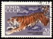 Jumping tiger on post stamp