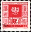 Arms of cities in Poland on post stamp