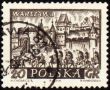 Medieval town of Warsaw on post stamp