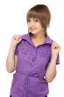 Young girl in violet blouse looks