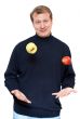 Man in dark cloth juggle apple