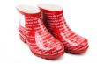 Red rubber boots with inscription