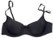 Black lacy feminine bra on white background