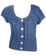 Blue knitted woman`s jacket with button