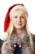 A beautiful young blonde in a Santa hat
