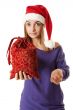 Beautiful girl in red Santa hat