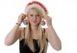 Beautiful blonde girl in a Santa hat