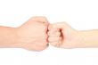 Two hands: man and woman, isolated on white