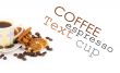 Cup of coffee with ingredients on a white background