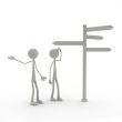 two figures stand in front of a direction sign