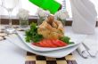 Chicken leg stuffed with mushrooms in pastry