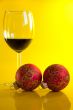 New Year`s still life - glasses of wine and Christmas balls