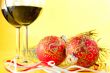 New Year`s still life - glasses of wine and Christmas balls