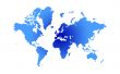 Blue and white Illustrated world map with white background