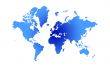 Blue and white Illustrated world map with white background