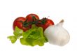 tomato salad with garlic, white background