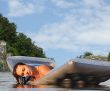 beautiful woman with an air mattress in the water