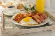 Breakfast with scrambled eggs and bacon
