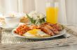 Breakfast with scrambled eggs and bacon