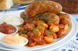Home sausages with beans