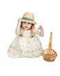 little girl in a straw hat with a basket woven