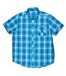 checkered blue shirt with short sleeves
