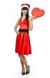 girl in a red dress, hat santa