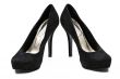 pair of black suede women`s high heel shoes
