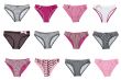 A collage made up of twelve female panties isolated on white bac