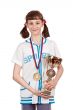 Girl with a medal and a gold cup