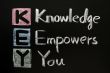 KEY acronym - Knowledge empowers you on a blackboard with words written in chalk. 