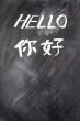 Hello written on blackboard