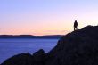 Landscape in Tibet with a photographer`s silhouette