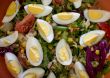 Spring salad of tomatoes, corn, scotch kale, eggs dressed with o