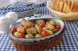 Baked potatoes with chicken and tomato