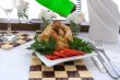 Chicken leg stuffed with mushrooms in pastry