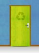 wooden door with recycle sign
