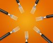 Empty copy space circle in set of forks
